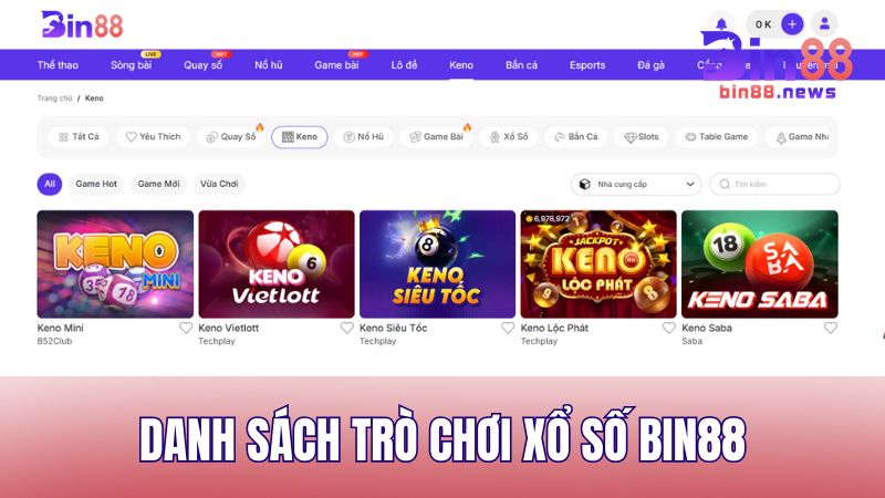 Danh sách trò chơi xổ số được người chơi yêu thích nhất tại BIN88
