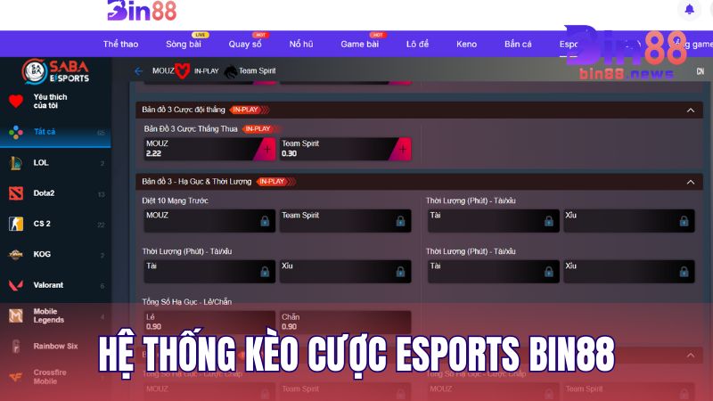 Hệ thống kèo cược phổ biến và đa dạng khi chơi Esports tại BIN88