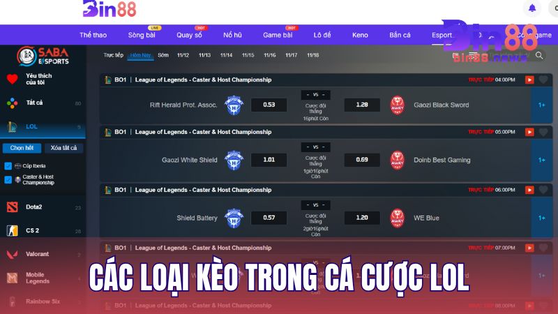Các loại kèo cược phổ biến trong cược Liên Minh Huyền Thoại – LOL trên bảng kèo nhà cái